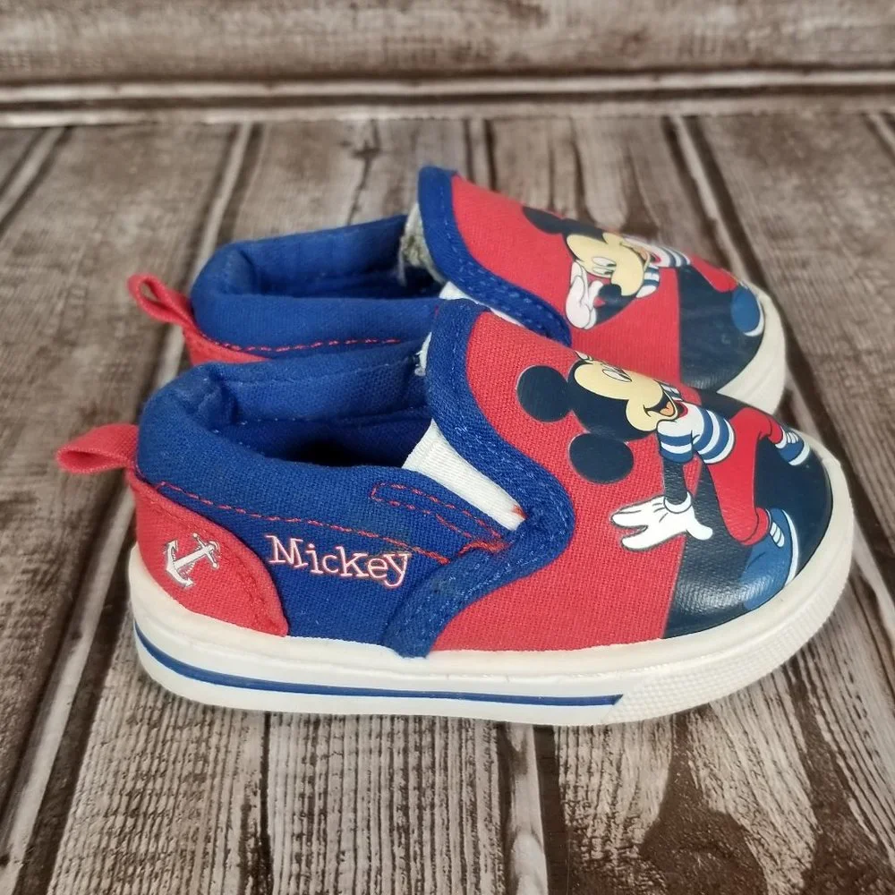 DISNEY BABY Infant Size 3 Baby Child Mickey Mouse Canvas Slip-On Shoes Sneakers